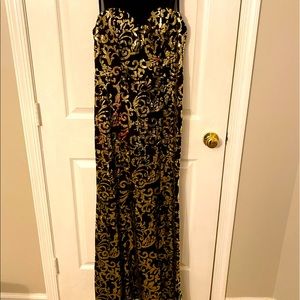 Black & Gold Mesh Sequins Floor Length Dress